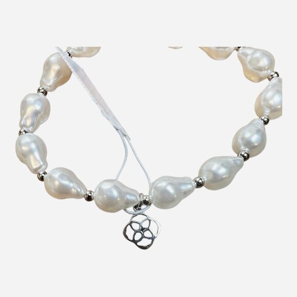Kendra Scott Baroque Pearl Bracelet White Freshwater Pearls Silver Beads New - Picture 3 of 3
